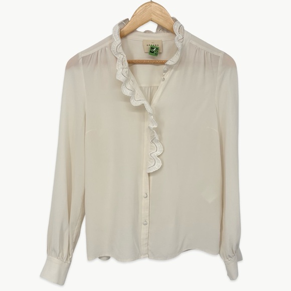 Sézane Chlo 100% Silk Embroidered Long Sleeve Blouse | 36 (US 4) | Ivory White - Picture 12 of 16